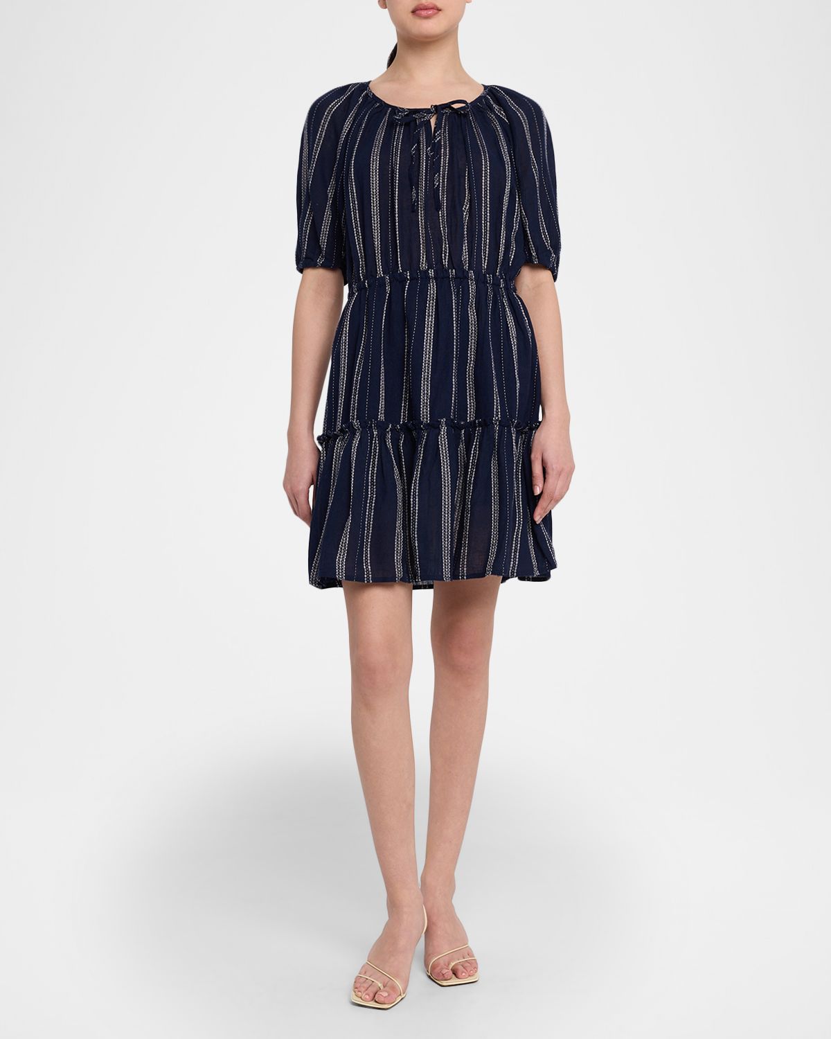 Rails Saba Stripe Linen Puff-Sleeve Mini Dress