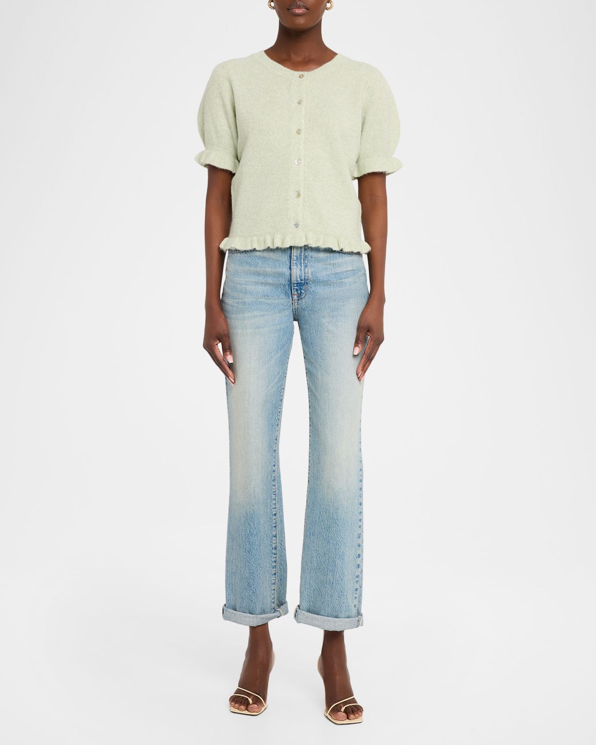 Rails Lora Ruffle-Trim Puff-Sleeve Cardigan