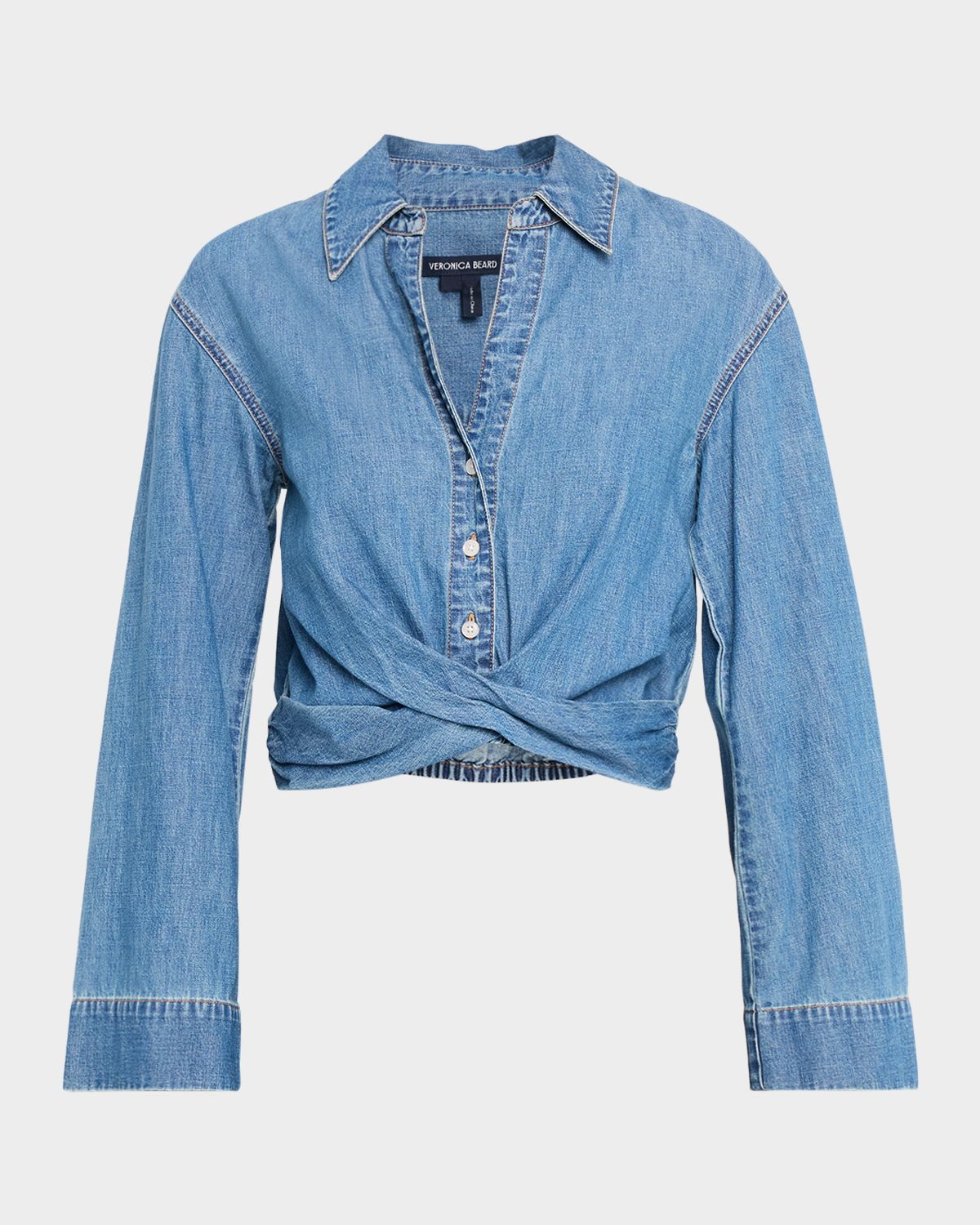 Veronica Beard Timothy Twist-Front Denim Shirt
