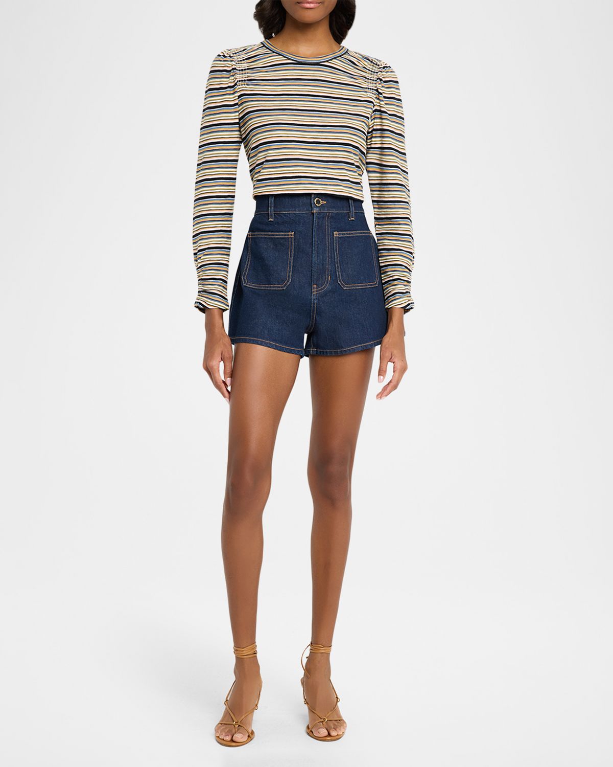 Veronica Beard Bouvet Shirred Long-Sleeve Tee