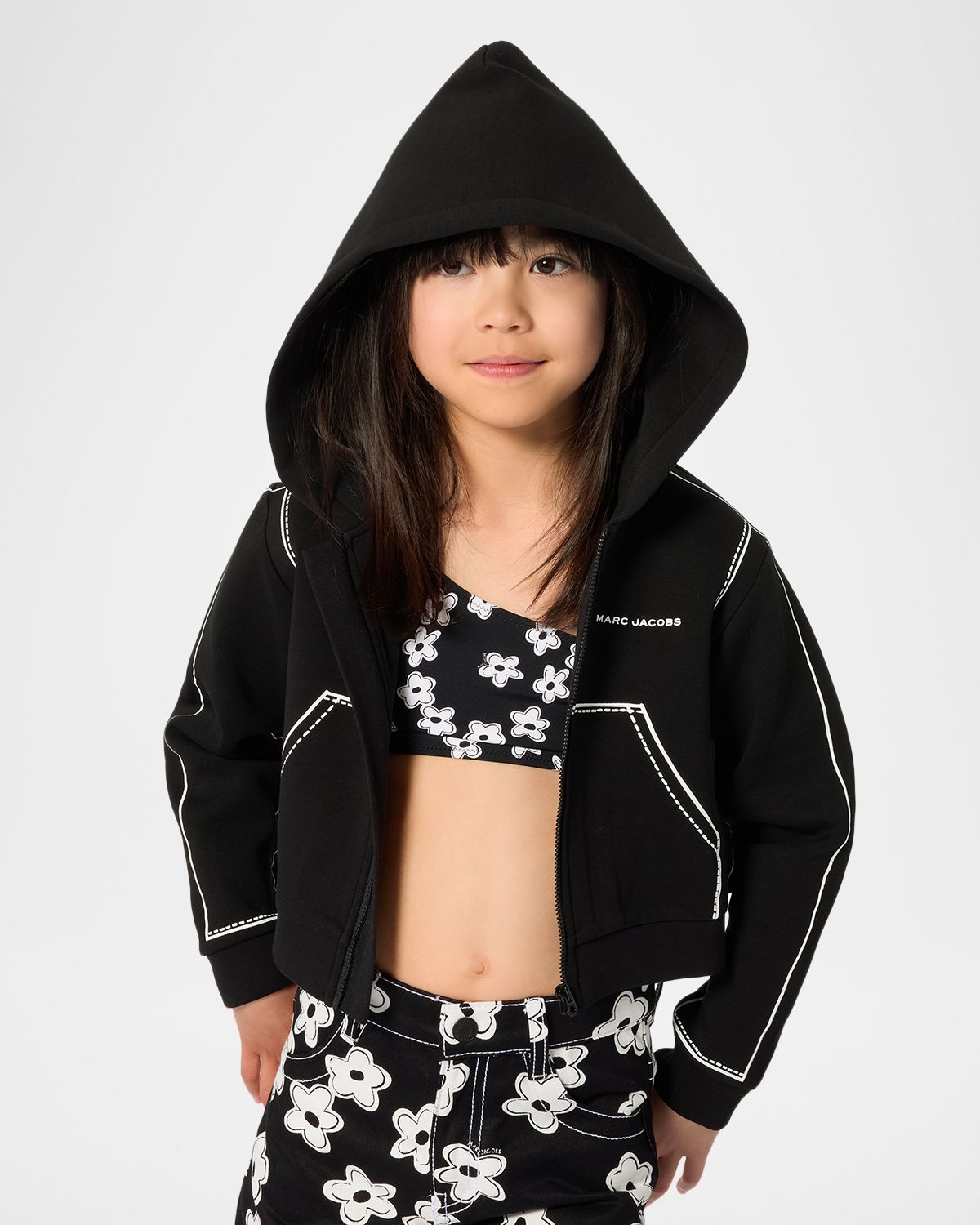 Marc Jacobs Girl 's Contrast-Stitched Zip-Front Hoodie, Size 8-12