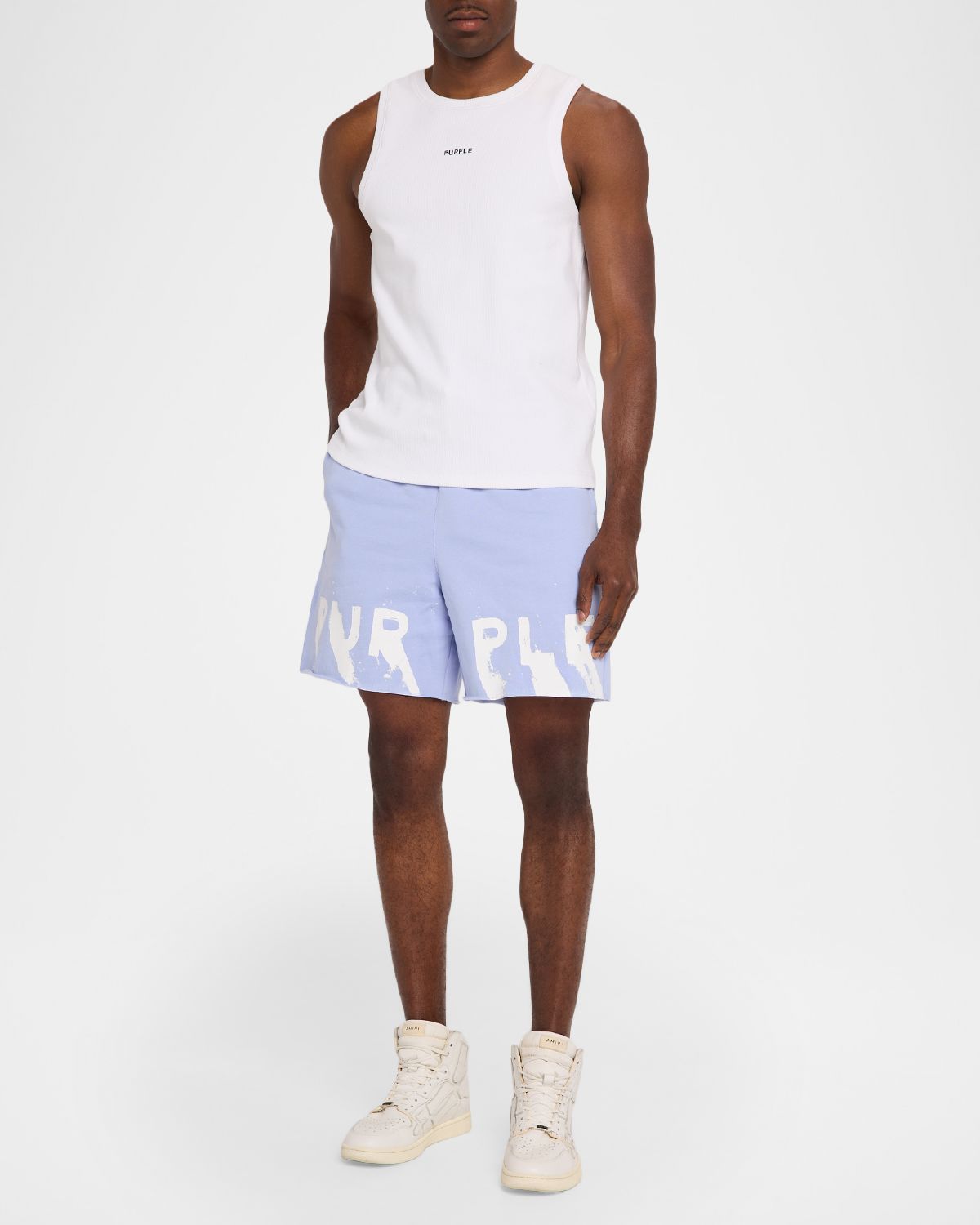 PURPLE Men 's Painted Wordmark Cotton Fleece Shorts