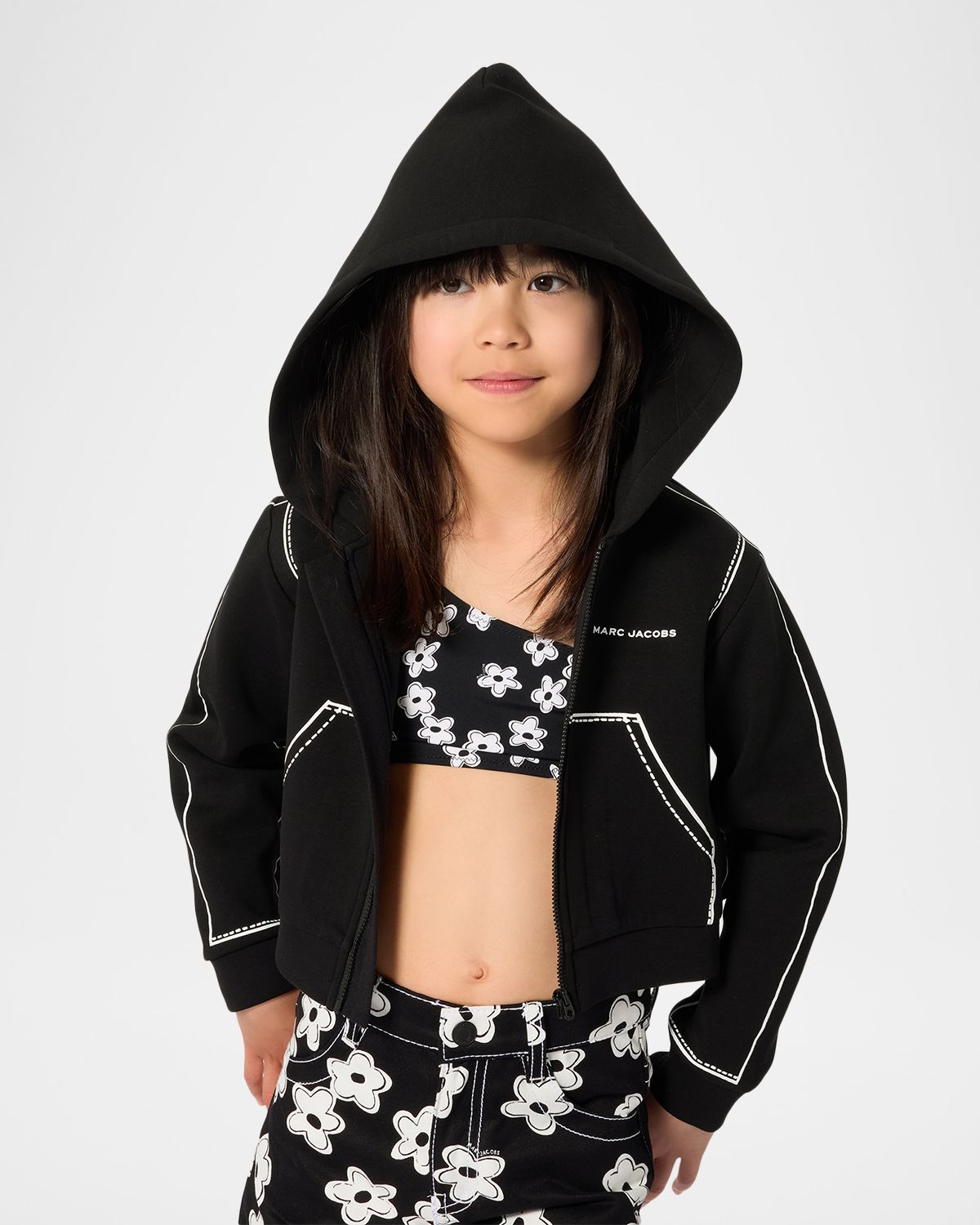 Marc Jacobs Girl 's Contrast-Stitched Zip-Front Hoodie, Size -14