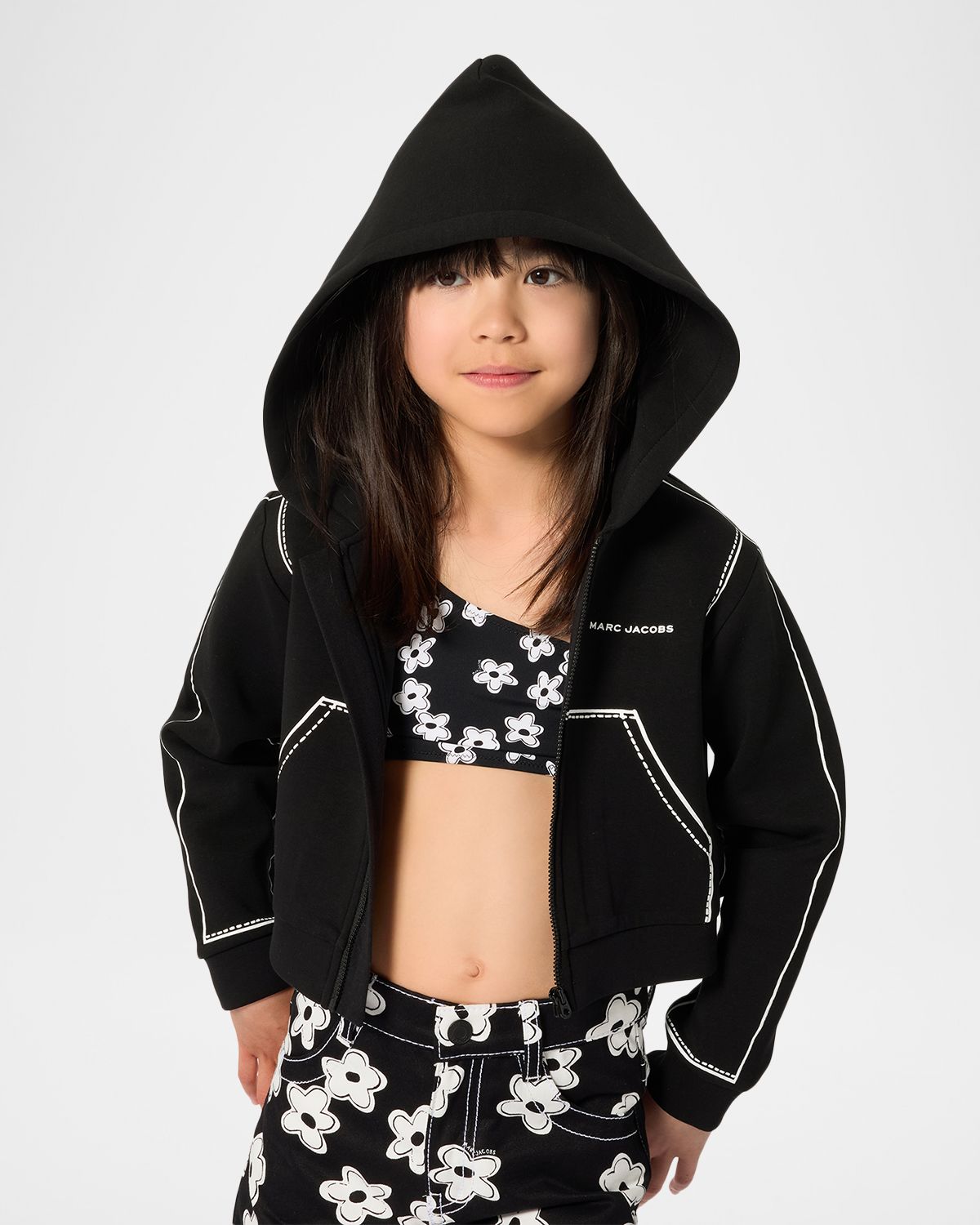 Marc Jacobs Girl 's Contrast-Stitched Zip-Front Hoodie, Size 4-6