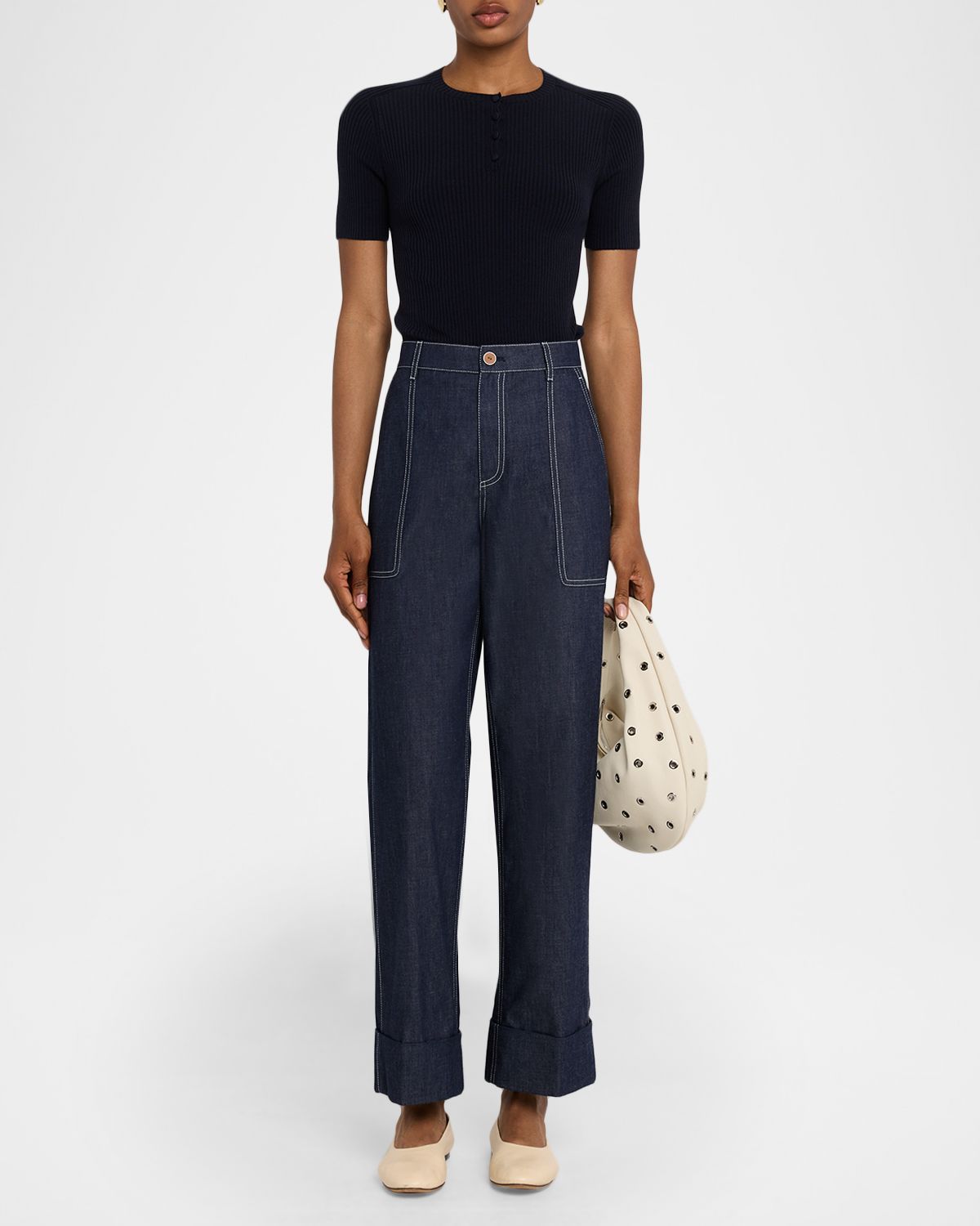 Lafayette 148 New York Highline Cropped Cotton Chambray Pants