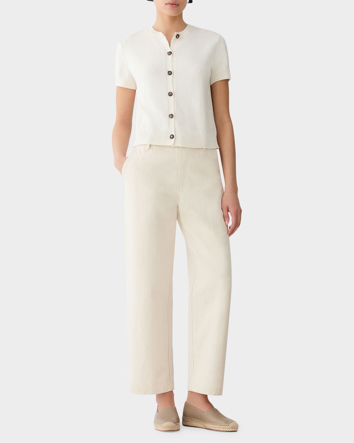 Lafayette 148 New York Crewneck Cotton-Silk Cardigan