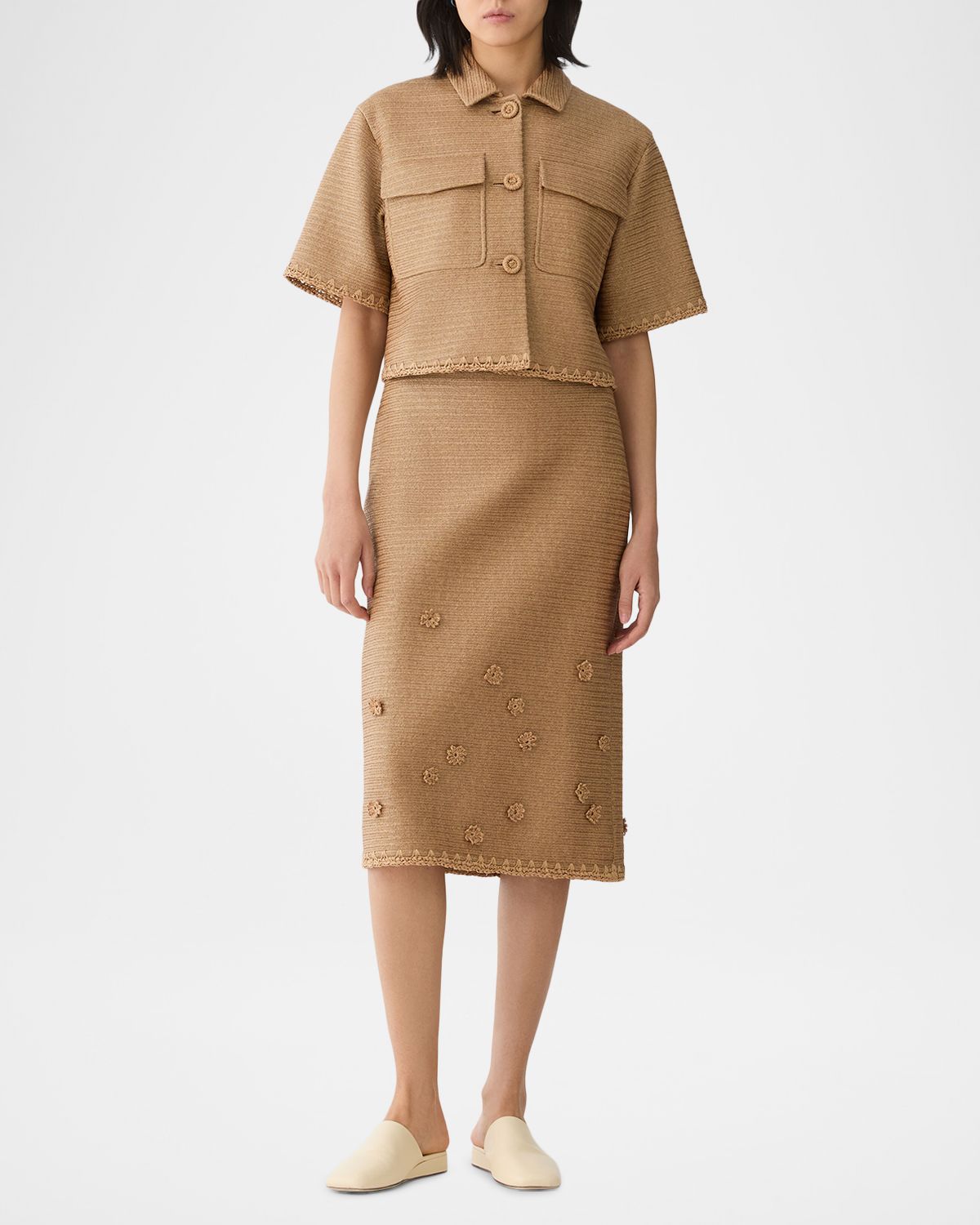 Lafayette 148 New York Raffia-Effect Jersey Knit Midi Skirt | Thumbnail 6