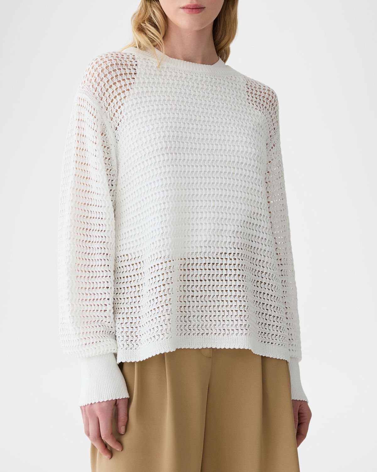 Lafayette 148 New York Open-Stitch Cotton Knit Sweater | Thumbnail 4