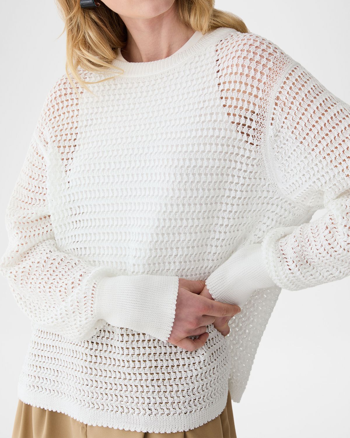 Lafayette 148 New York Open-Stitch Cotton Knit Sweater | Thumbnail 5