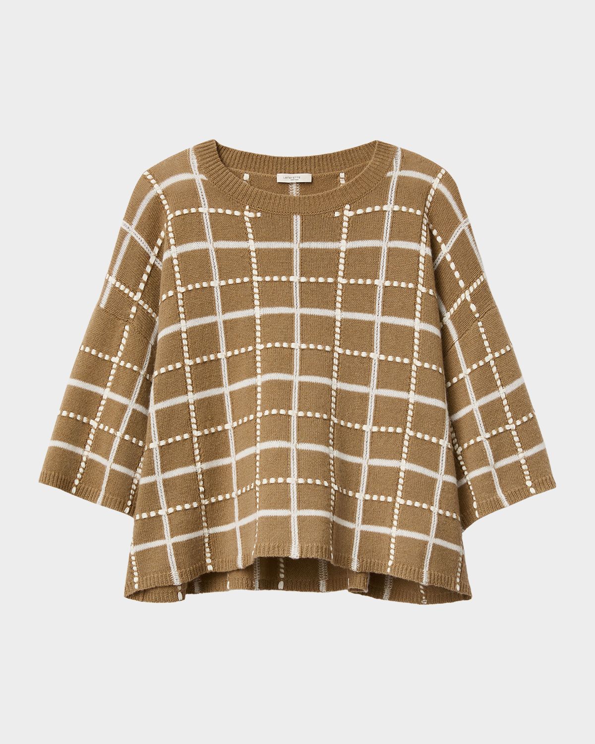 Lafayette 148 New York Oversized Cashmere-Linen Grid Sweater