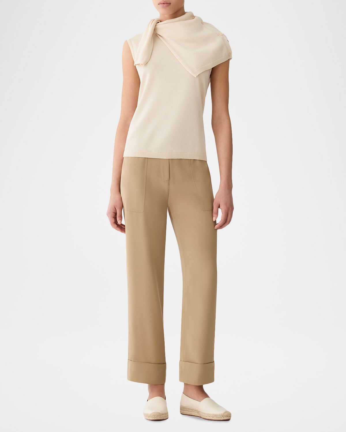 Lafayette 148 New York Cuffed Straight-Leg Silk Georgette Pants