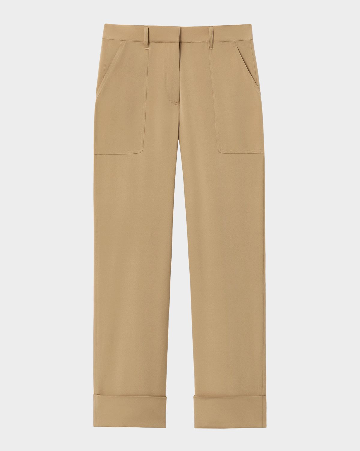 Lafayette 148 New York Cuffed Straight-Leg Silk Georgette Pants