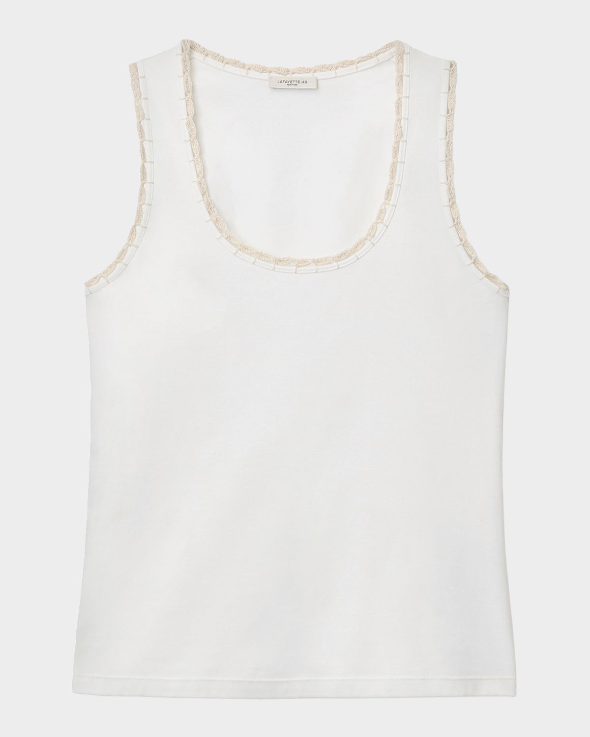 Lafayette 148 New York Crochet-Trim Cotton Rib Tank Top