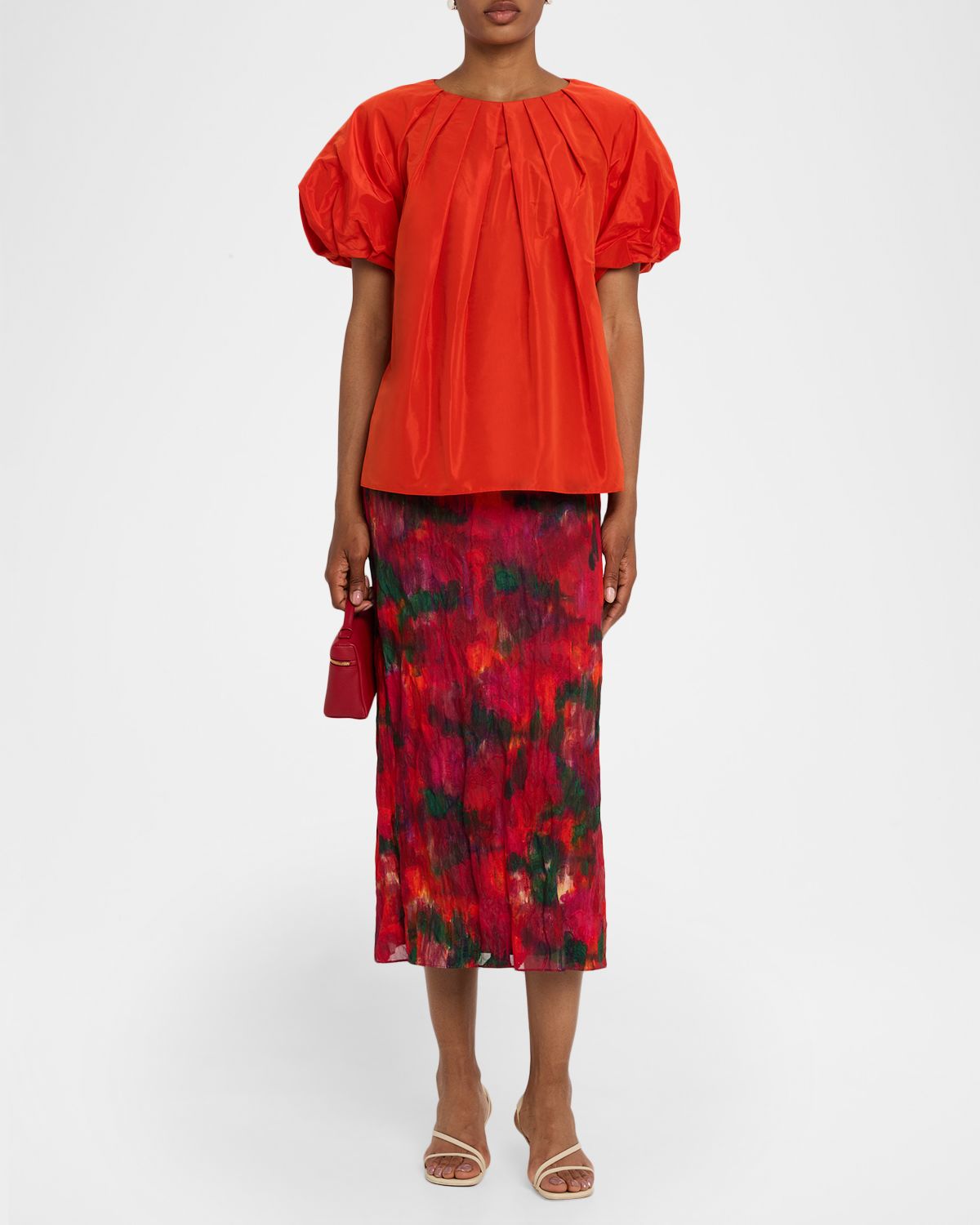 Lafayette 148 New York Pleated Puff-Sleeve Blouse