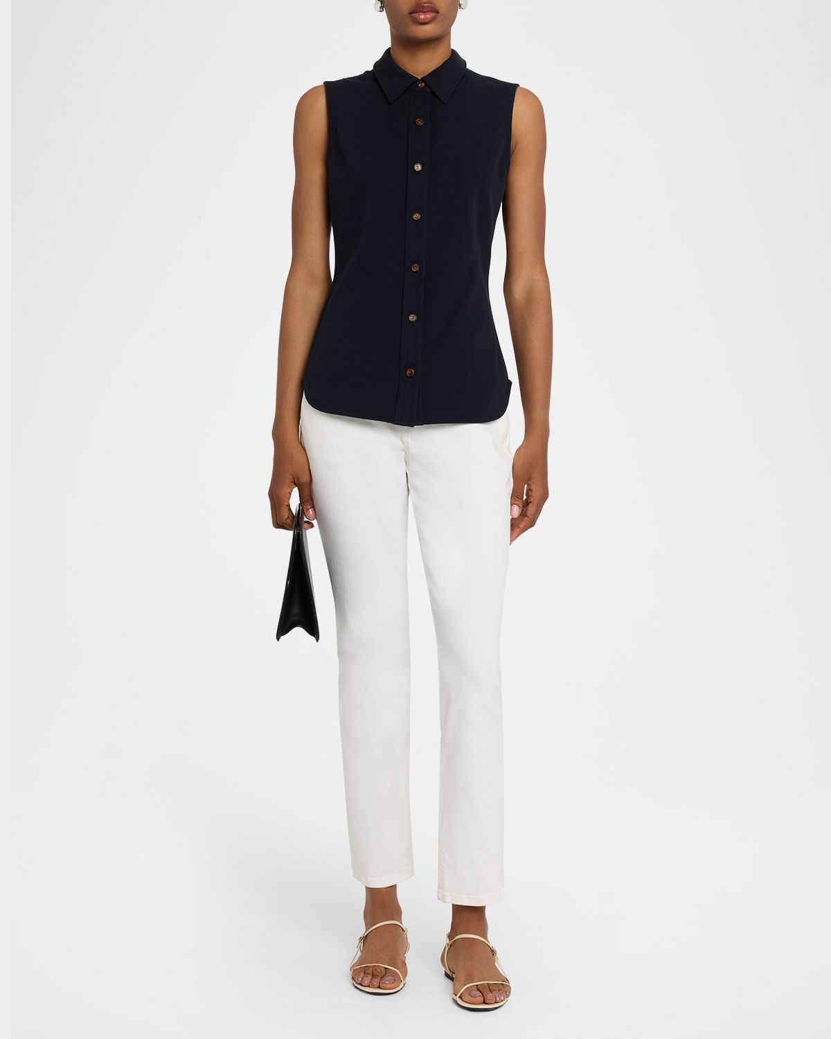 Lafayette 148 New York Sleeveless Cotton Pique Shirt