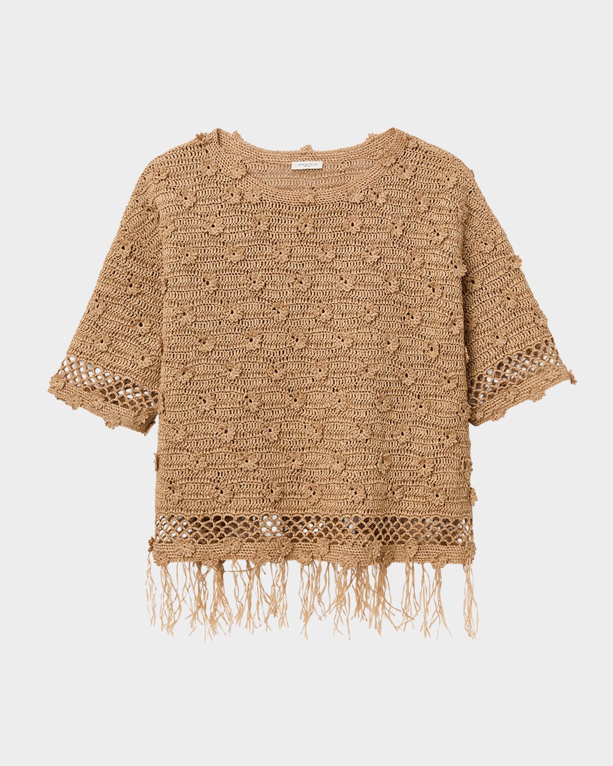 Lafayette 148 New York Floral Paper Ribbon Crochet Sweater