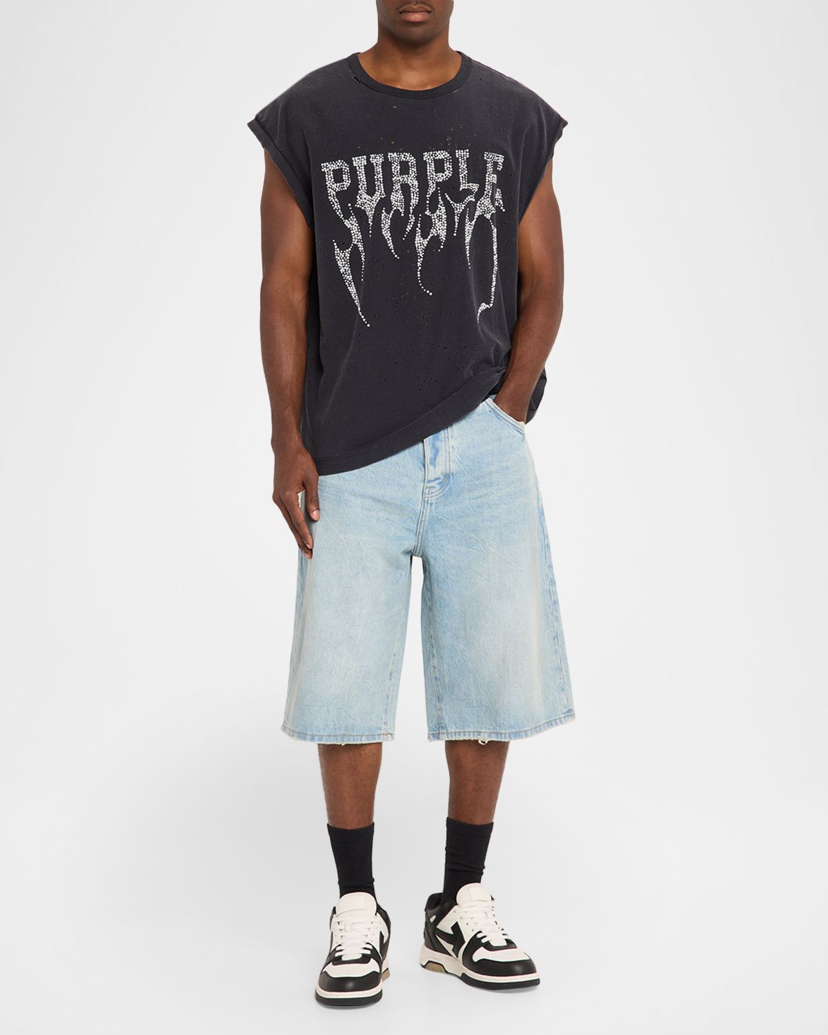 PURPLE Men 's Vintage Dust Bow Denim Shorts