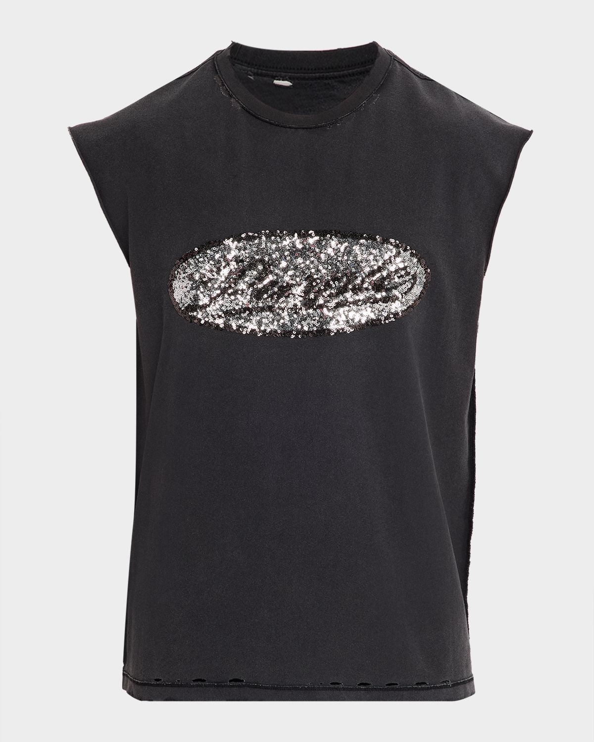 PURPLE Men 's Sequin-Logo Distressed Cotton Tank Top
