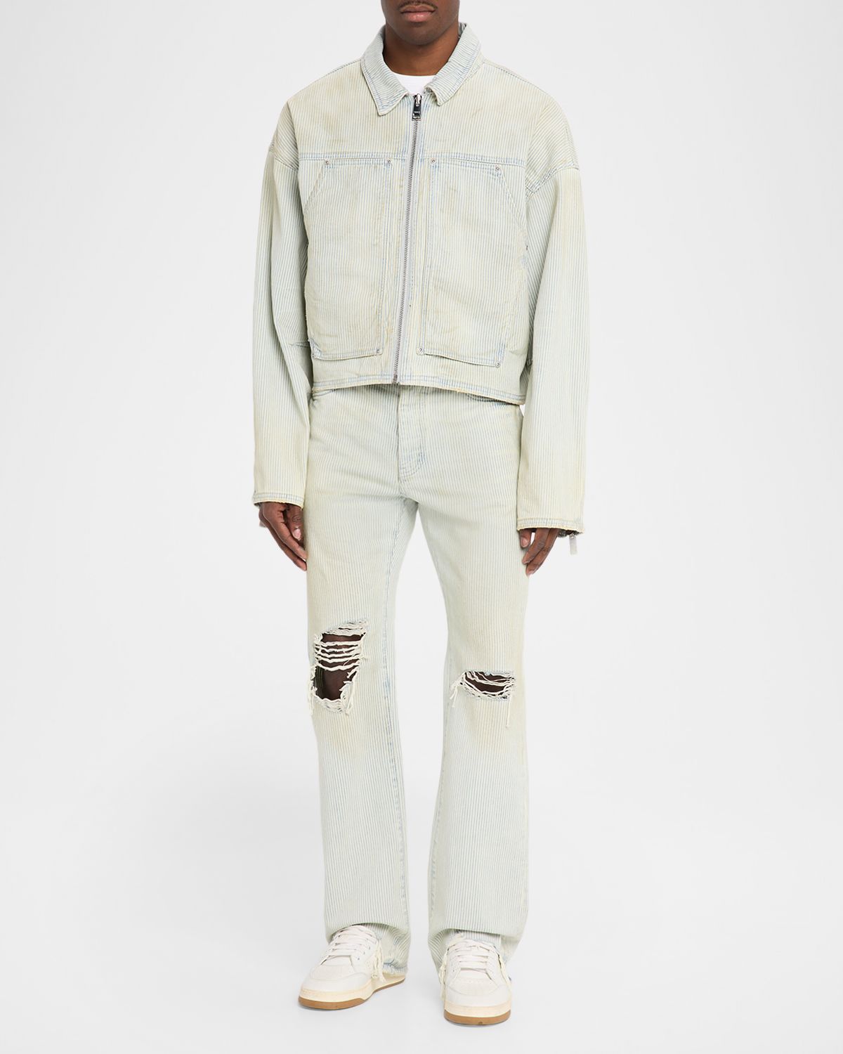 PURPLE Men 's Hickory Blowout Stripe Bootcut Jeans