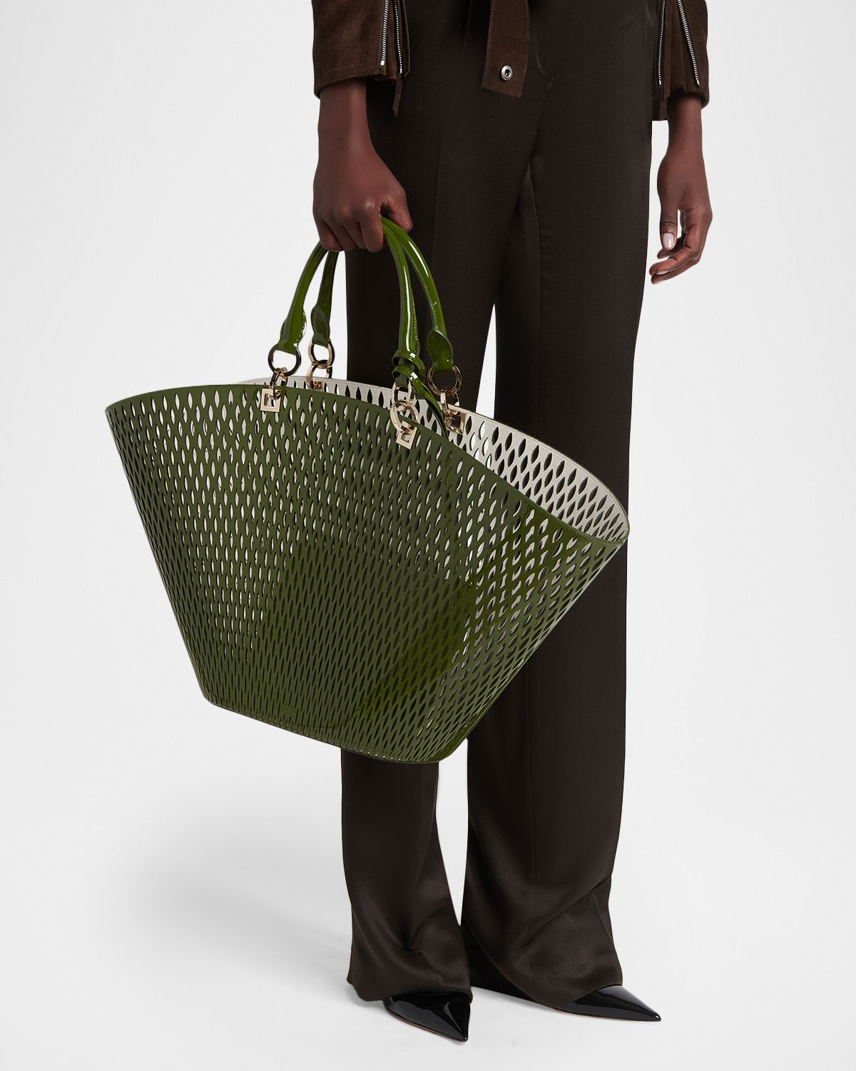 TOM FORD Cut Out Patent Leather Large Tote Bag