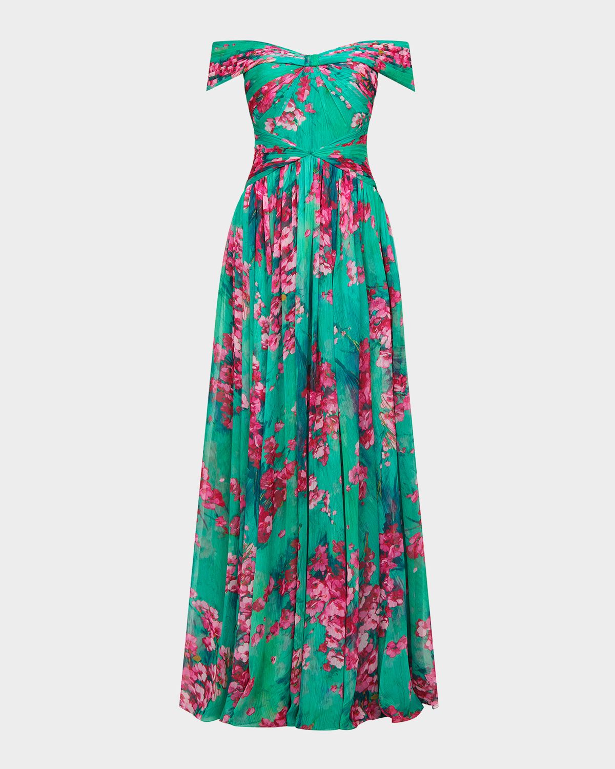 Theia Sabina Chiffon Off-Shoulder Gown