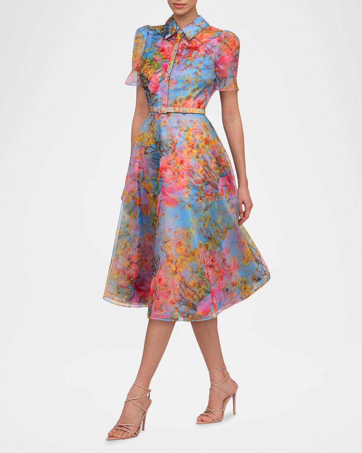Theia Marcel Floral-Print Organza Midi Dress | Thumbnail 4 Theia Marcel Floral-Print Organza Midi Dress | Thumbnail 4