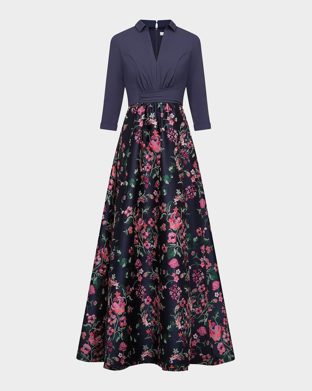 Kay Unger New York Marceline Floral-Jacquard Shirtwaist Gown