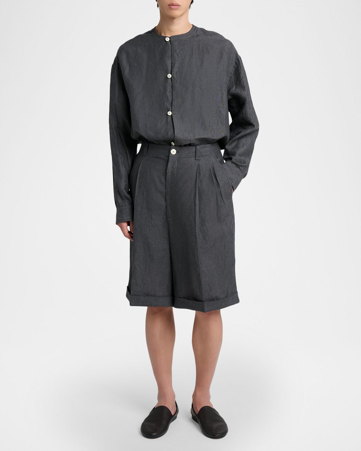Jacquemus Men 's Linen Micro-Stripe Le Shorts | Thumbnail 5