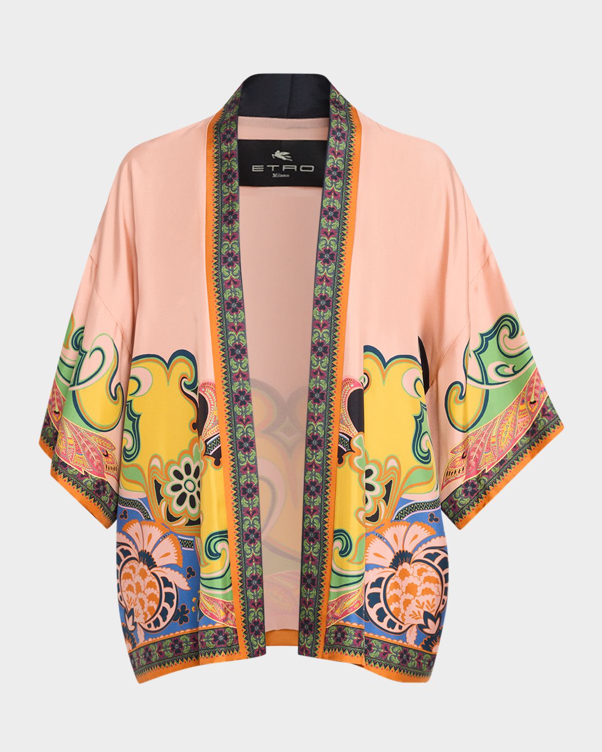 Etro Kesa Printed Silk Short-Sleeve Open Jacket