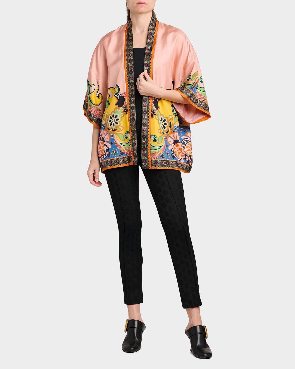 Etro Kesa Printed Silk Short-Sleeve Open Jacket | Thumbnail 6 Etro Kesa Printed Silk Short-Sleeve Open Jacket | Thumbnail 6