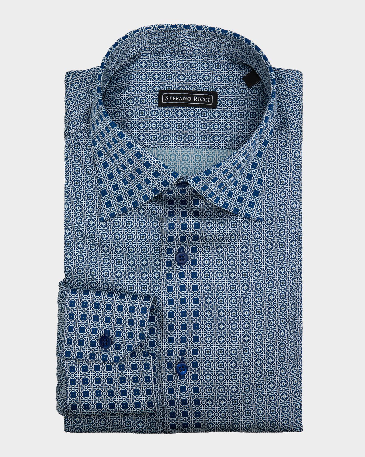 Stefano Ricci Men 's Geomtric-Print Silk Dress Shirt | Thumbnail 3 Stefano Ricci Men 's Geomtric-Print Silk Dress Shirt | Thumbnail 3