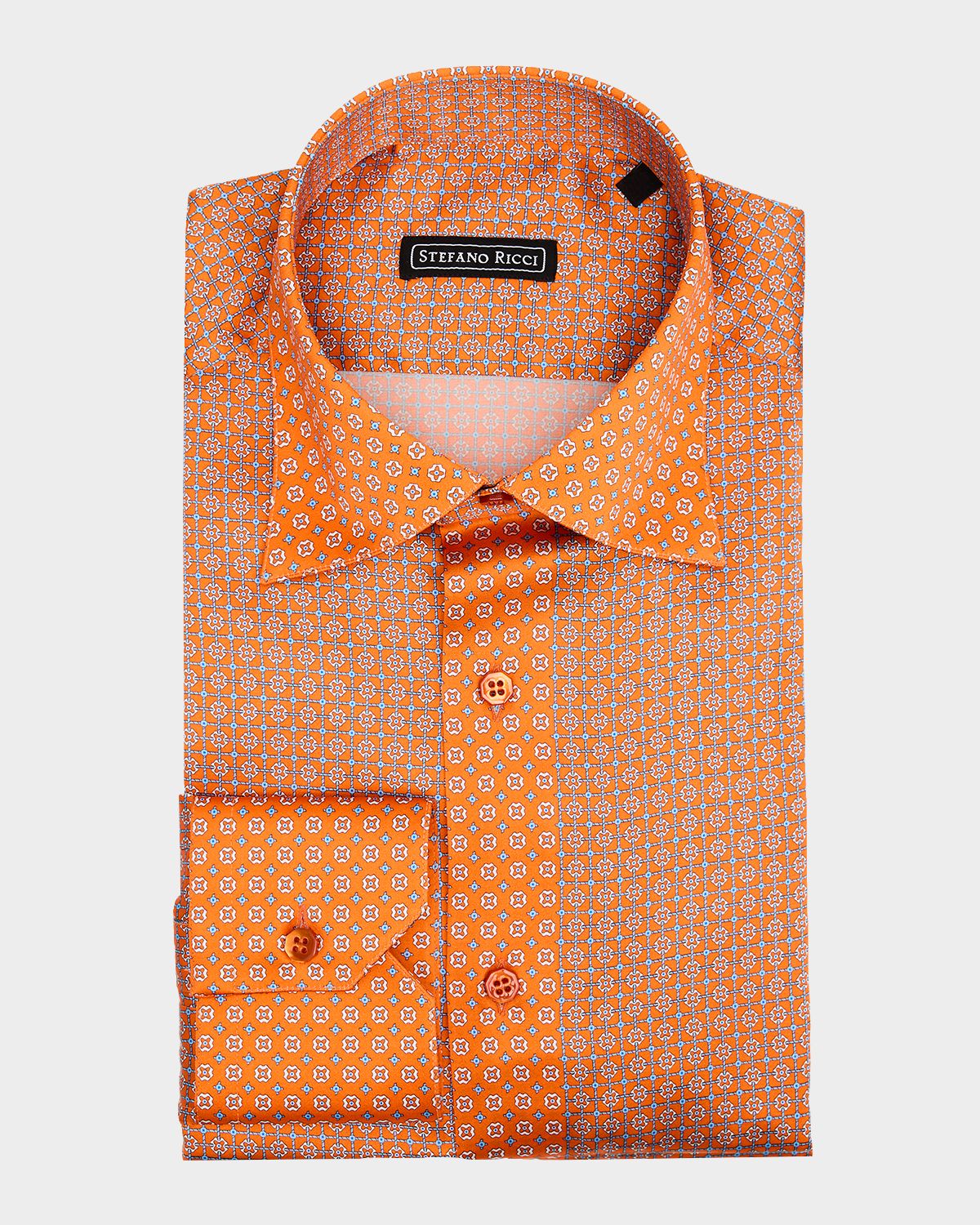 Stefano Ricci Men 's Silk Micro-Geometric Dress Shirt