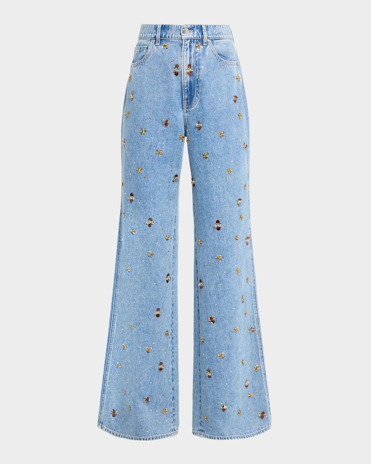 Veronica Beard Kasey Embellished Denim Mid-Rise Wide-Leg Jeans