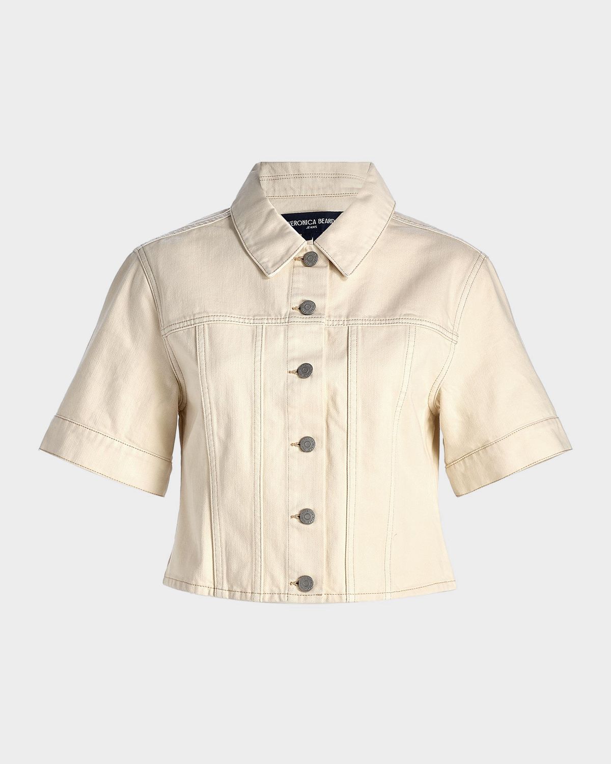 Veronica Beard Malcom Short-Sleeve Cropped Denim Jacket