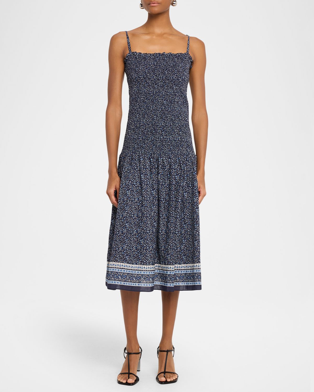 Veronica Beard Marietta Floral Smocked Drop-Waist Dress