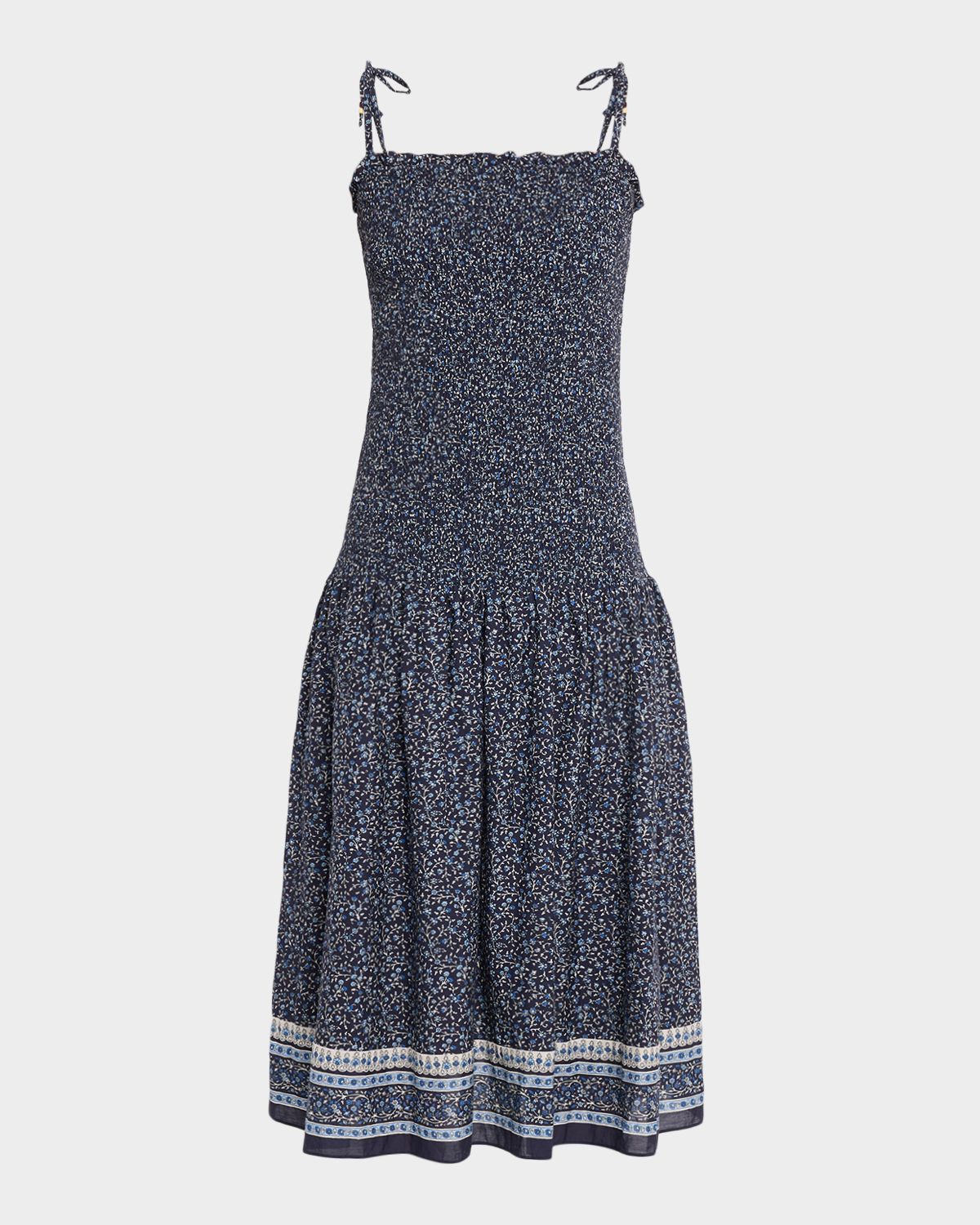 Veronica Beard Marietta Floral Smocked Drop-Waist Dress