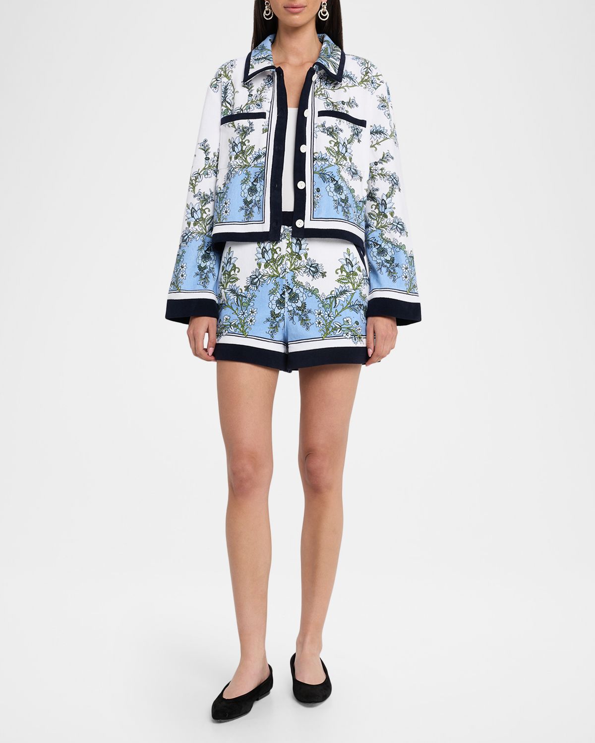 Veronica Beard Novelle Floral Cotton-Terry Shirt