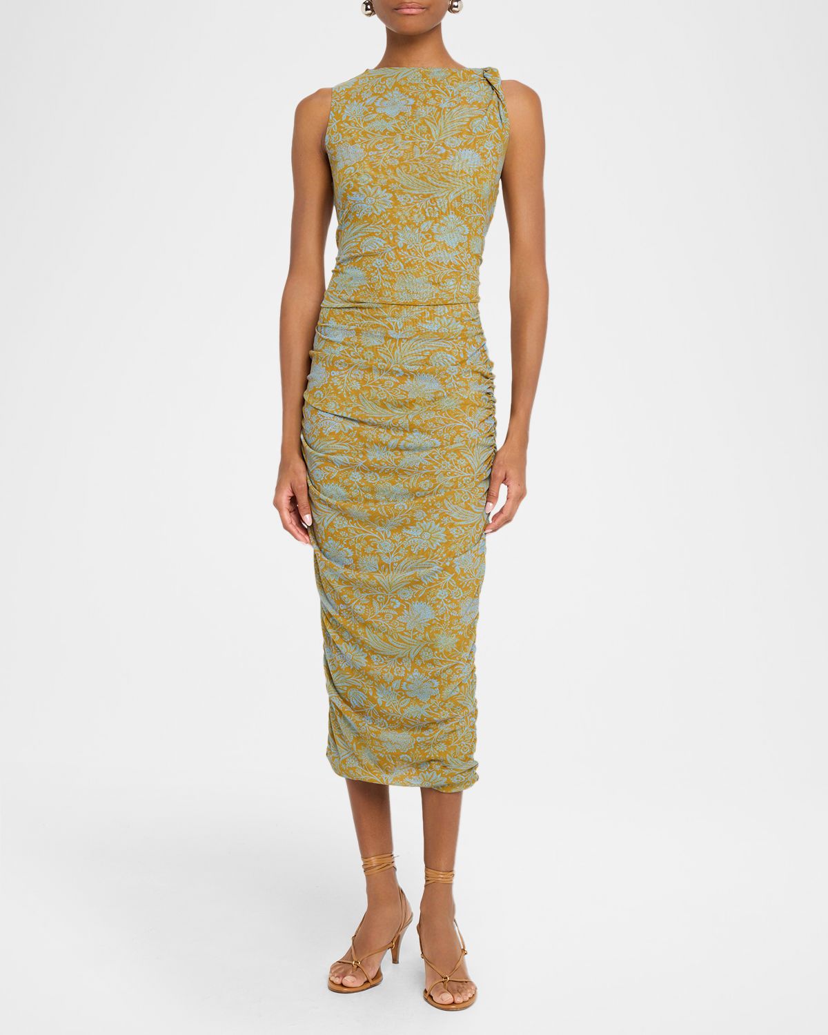 Veronica Beard Otessa Floral Ruched Mesh Midi Dress
