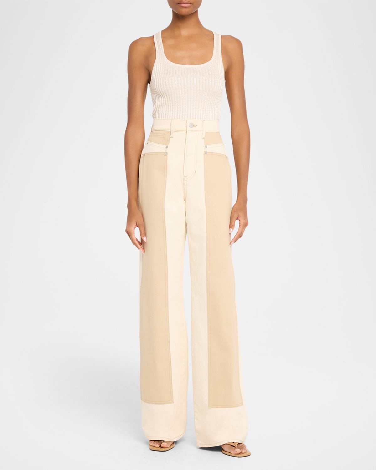 Veronica Beard Taylor Color-Block Wide-Leg Jeans