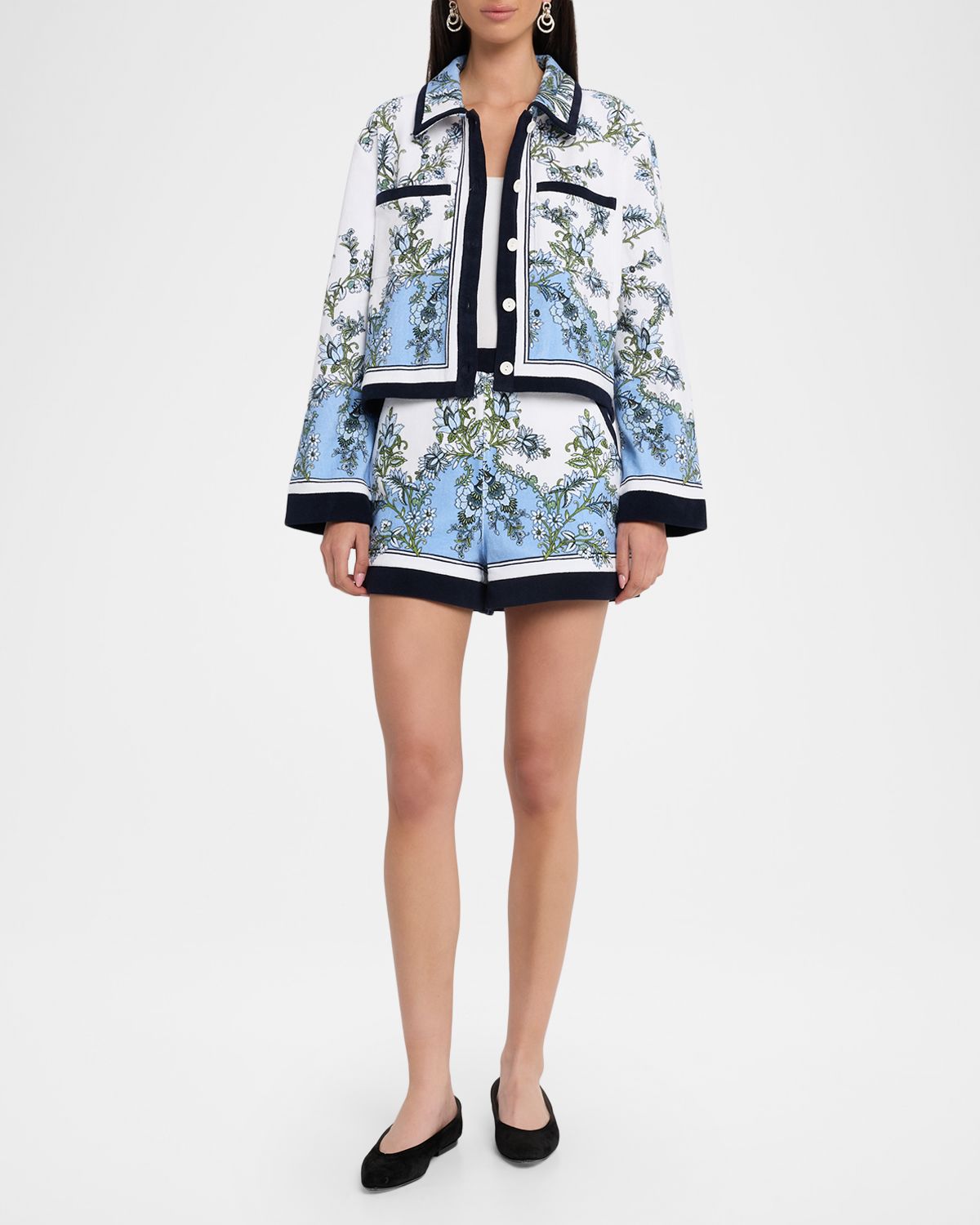 Veronica Beard Tijana Floral Cotton-Terry Shorts