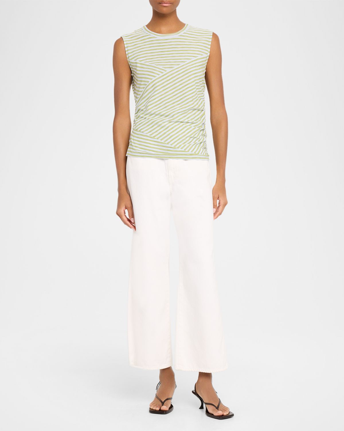 Veronica Beard Johana Stripe Sleeveless Ruched Tee