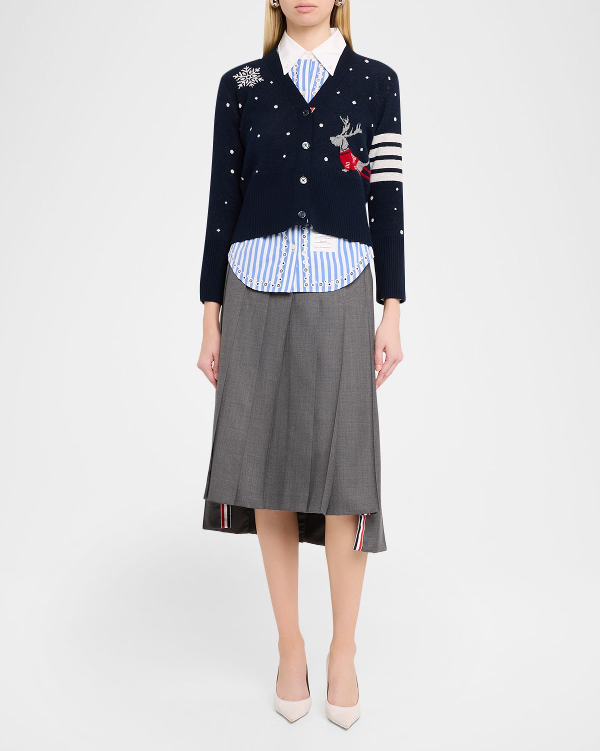 Thom Browne 4-Bar Wool Hector Reindeer V-Neck Cardigan