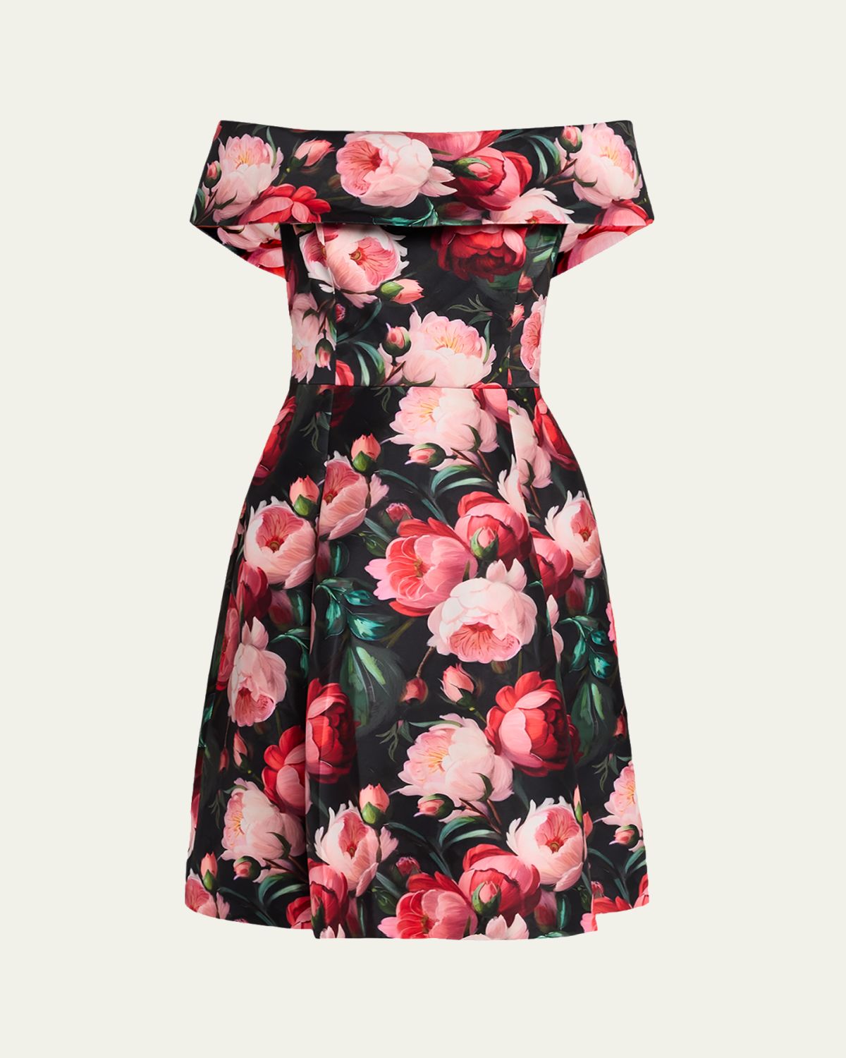 Rickie Freeman for Teri Jon Off-Shoulder Floral Mikado Dress