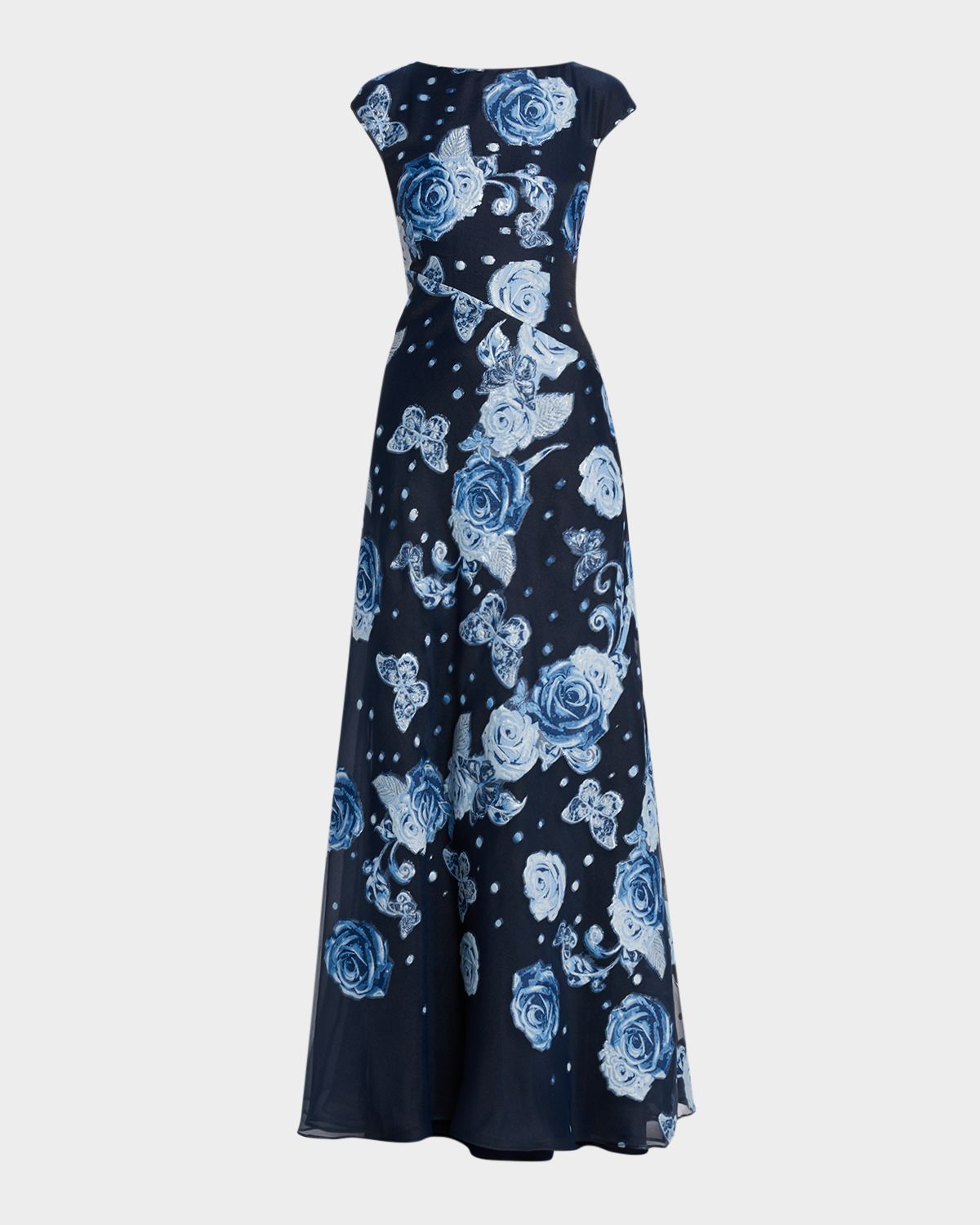 Rickie Freeman for Teri Jon Rose and Butterfly Cap Sleeve Long Gown