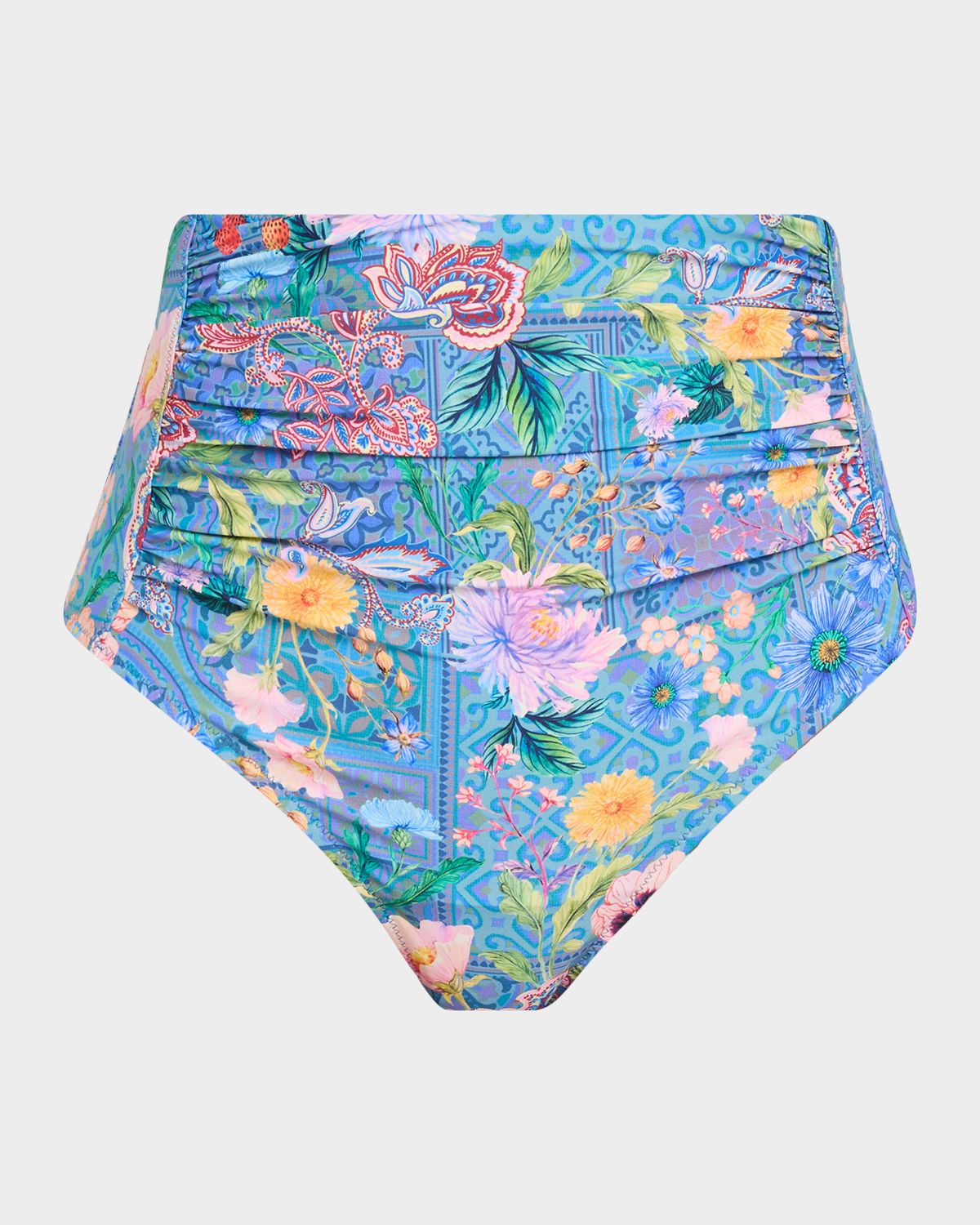 Johnny Was Lilliana High-Waist Ruched Bikini Bottoms