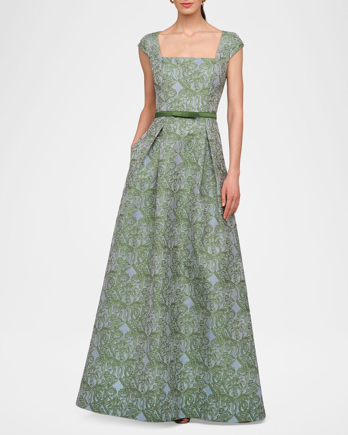 Kay Unger New York Constance Pleated Ombre Damask Jacquard Gown | Thumbnail 2 Kay Unger New York Constance Pleated Ombre Damask Jacquard Gown | Thumbnail 2