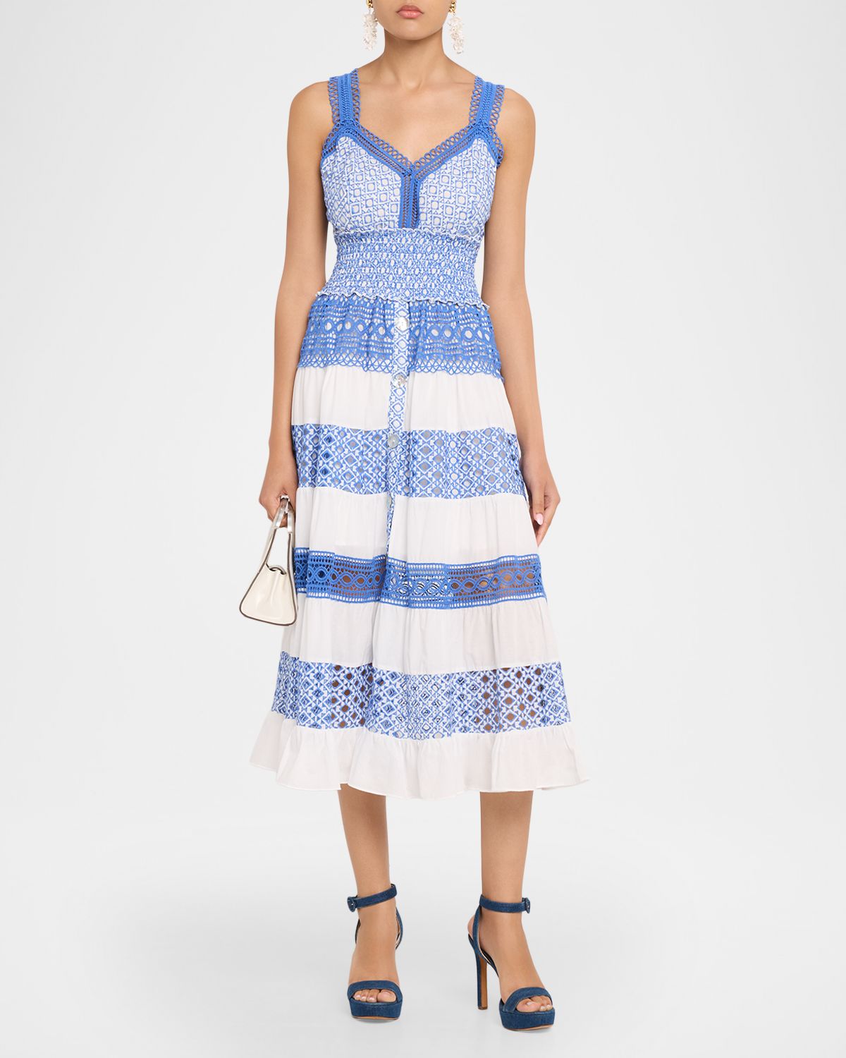 Milly Mixed Eyelet-Embroidered Midi Dress