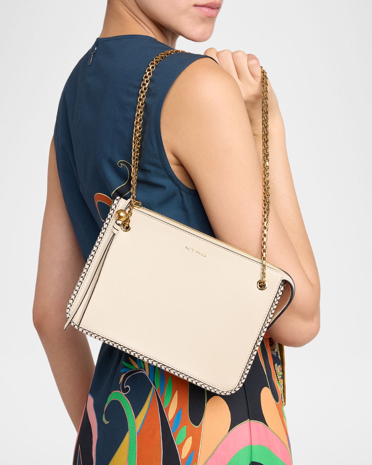 Etro Braid-Trim Leather Crossbody Bag