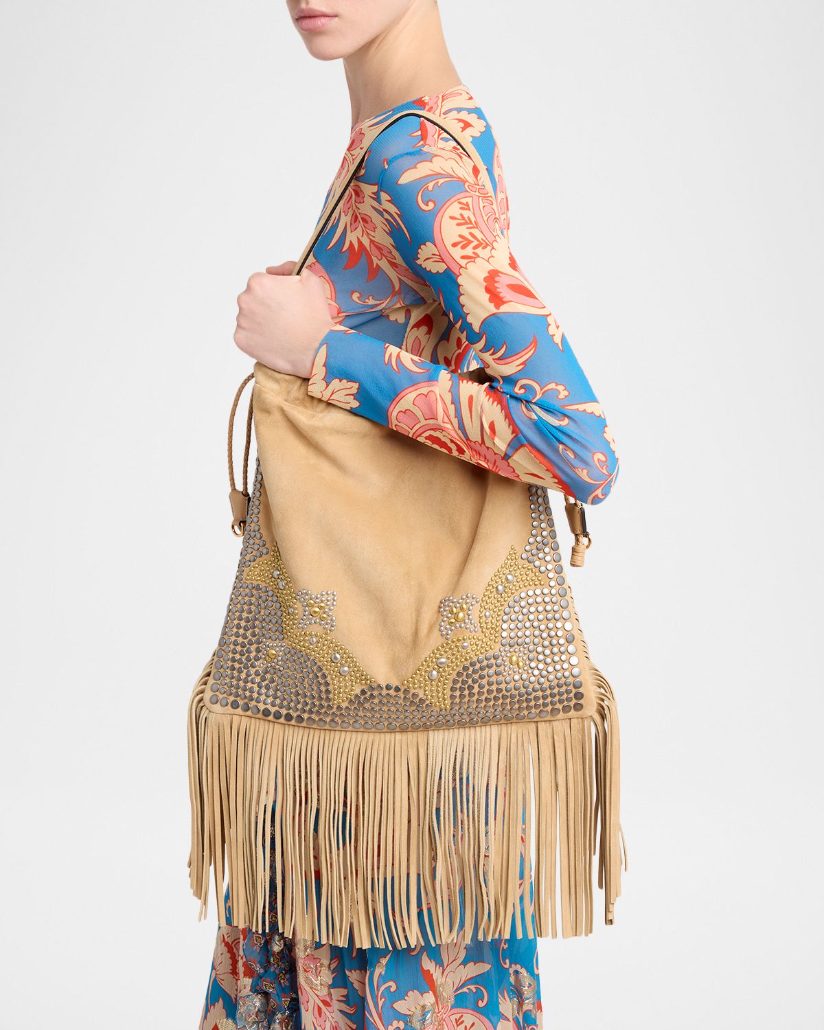 Etro Kalispera Studded Suede Shoulder Bag