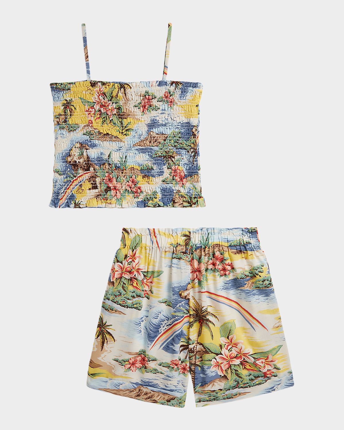 Polo Ralph Lauren Girl 's Tropical-Print Smocked Boxy Top & Shorts Set, Size 7-